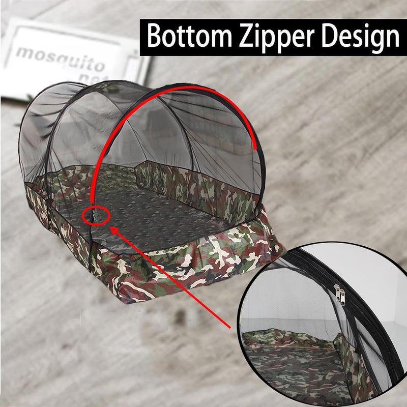 CMINGJ Portable Mosquito Net Foldable Pop-Up Travel Mosquito Net for Bed Free Installation-Suitable for Baby Adults Bedroom, Camping, nap, Patio (Extra-Large-Bottom Zipper(Black&Camouflage)) - Image 4